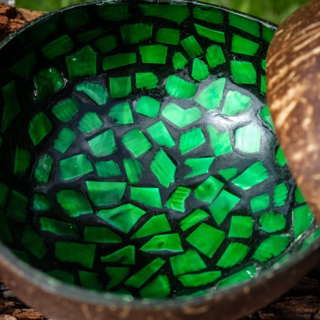 Kokosová miska se střípky mušlí - tmavě zelená